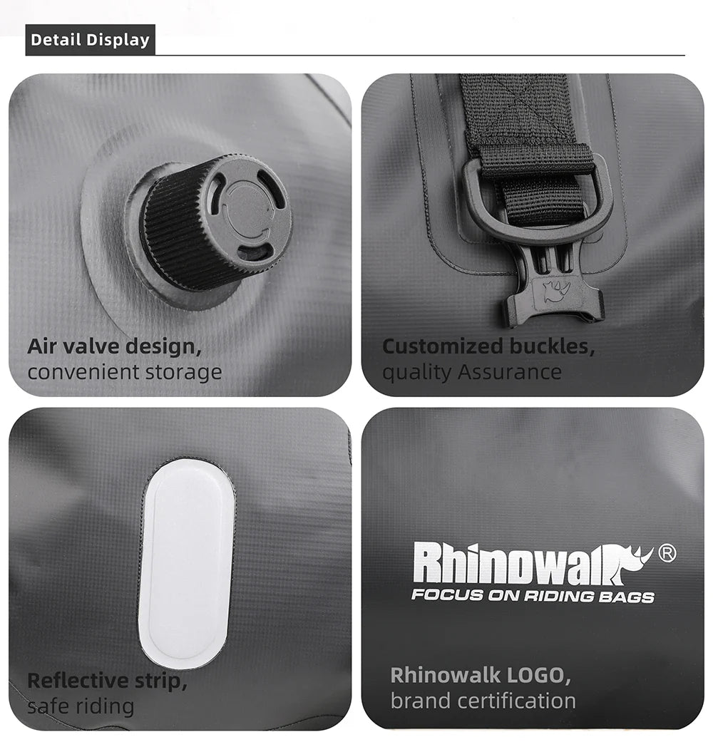Rhinowalk 45L Waterproof Motorcycle Duffle Bag Heavy Duty Motorcycle Dry Tail Tool Bag for Adventure Bike (MT20450)